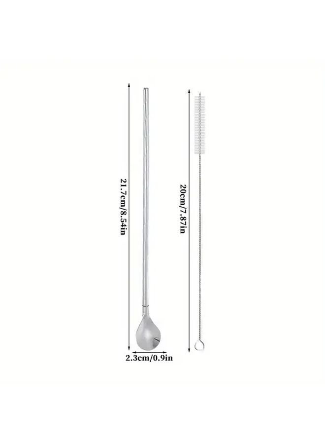 7 Piece Silvery Stainless Steel Iced Tea Spoon And Straw Set With Cleaning Brush - Image 3